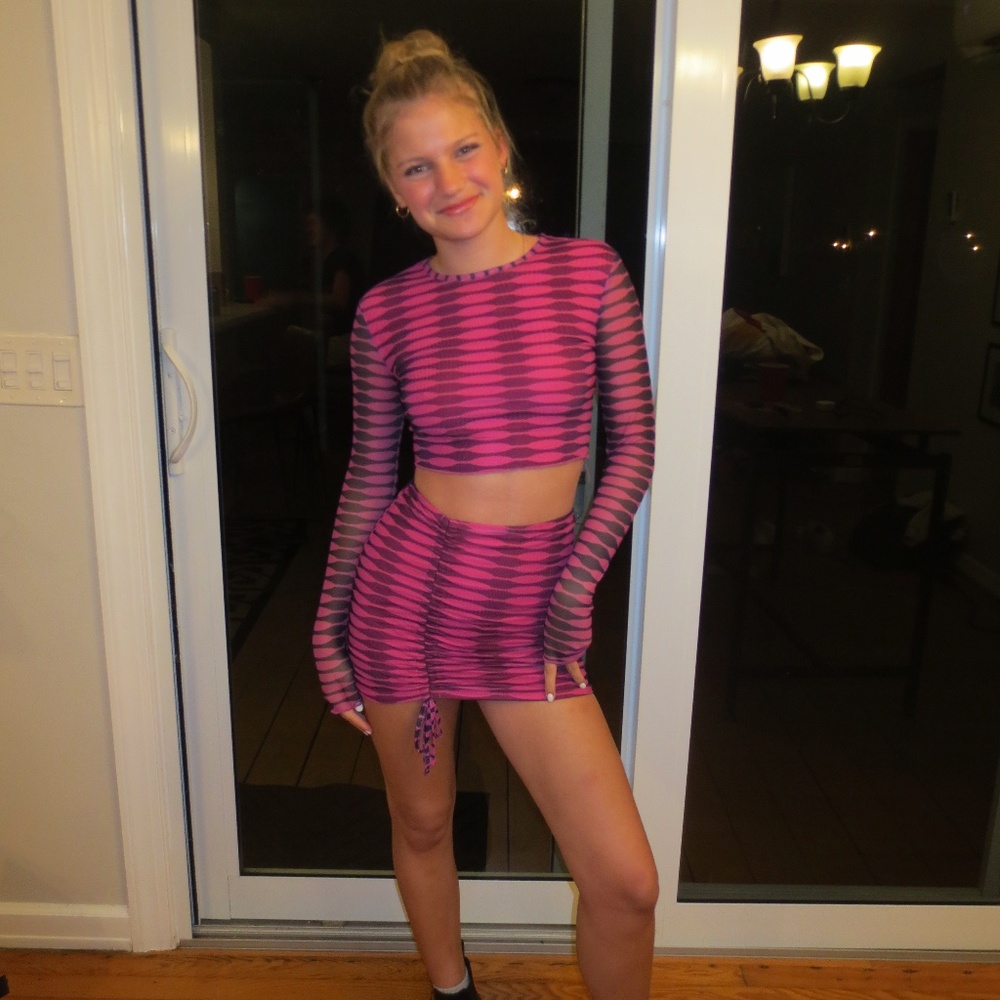 Edikted Pink Long Sleeve Skirt Set Size XS